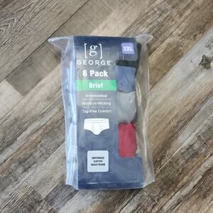 George Men's Briefs 6 Pack - Blue,‎ Gray, Red, Black Moisture Wicking Tag-Free